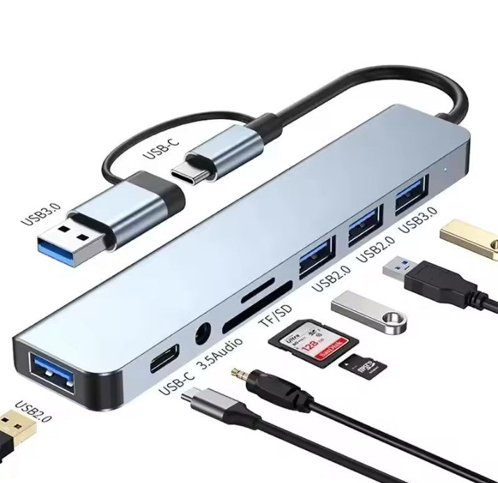 MAG+ 8 in 1 Dual Hub - USB/TC/Audio/SD/TF