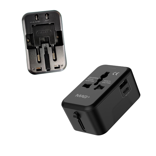 MAG+ Travel Adapter with USB A+C Charging Port Black