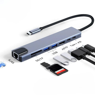 MAG+ 8 in 1 Type C to PD+2*SS+HDTV+C+SD+TF+Rj45 Hub