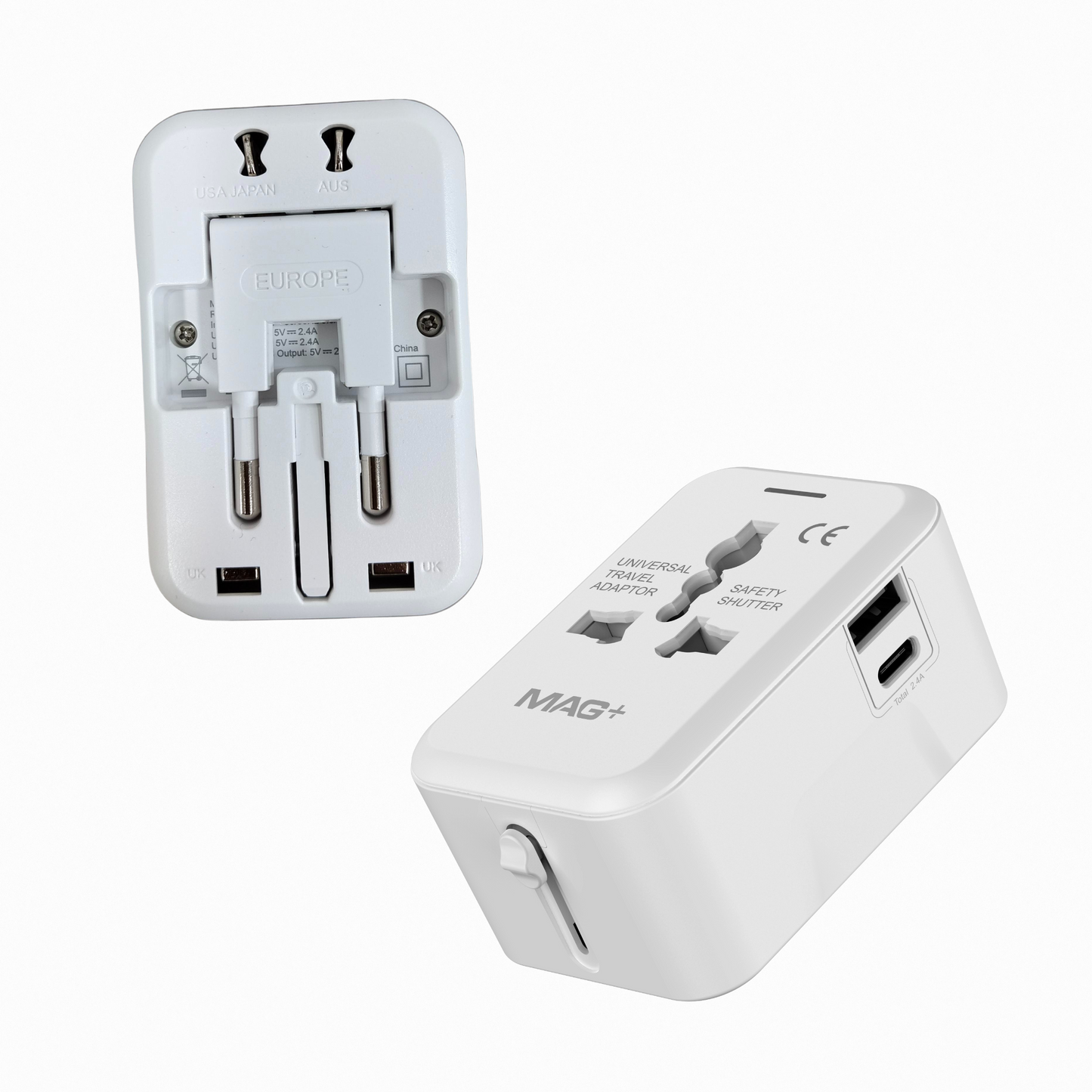 MAG+ Travel Adapter with USB A+C Charging Port White