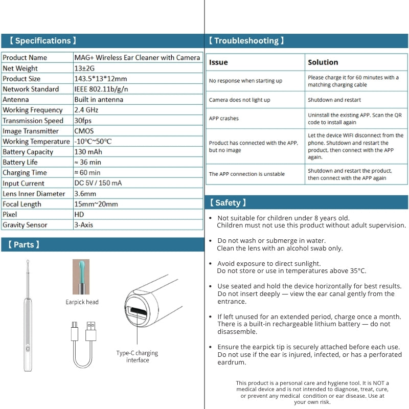 MAG+ Wireless Ear Cleaner with Camera C6