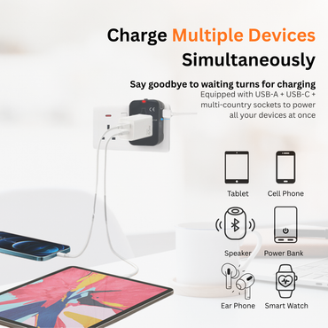 MAG+ Travel Adapter with USB A+C Charging Port Black