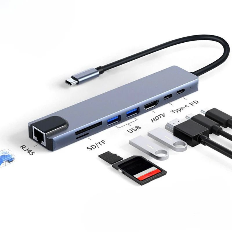 MAG+ 8 in 1 Type C to PD+2*SS+HDTV+C+SD+TF+Rj45 Hub